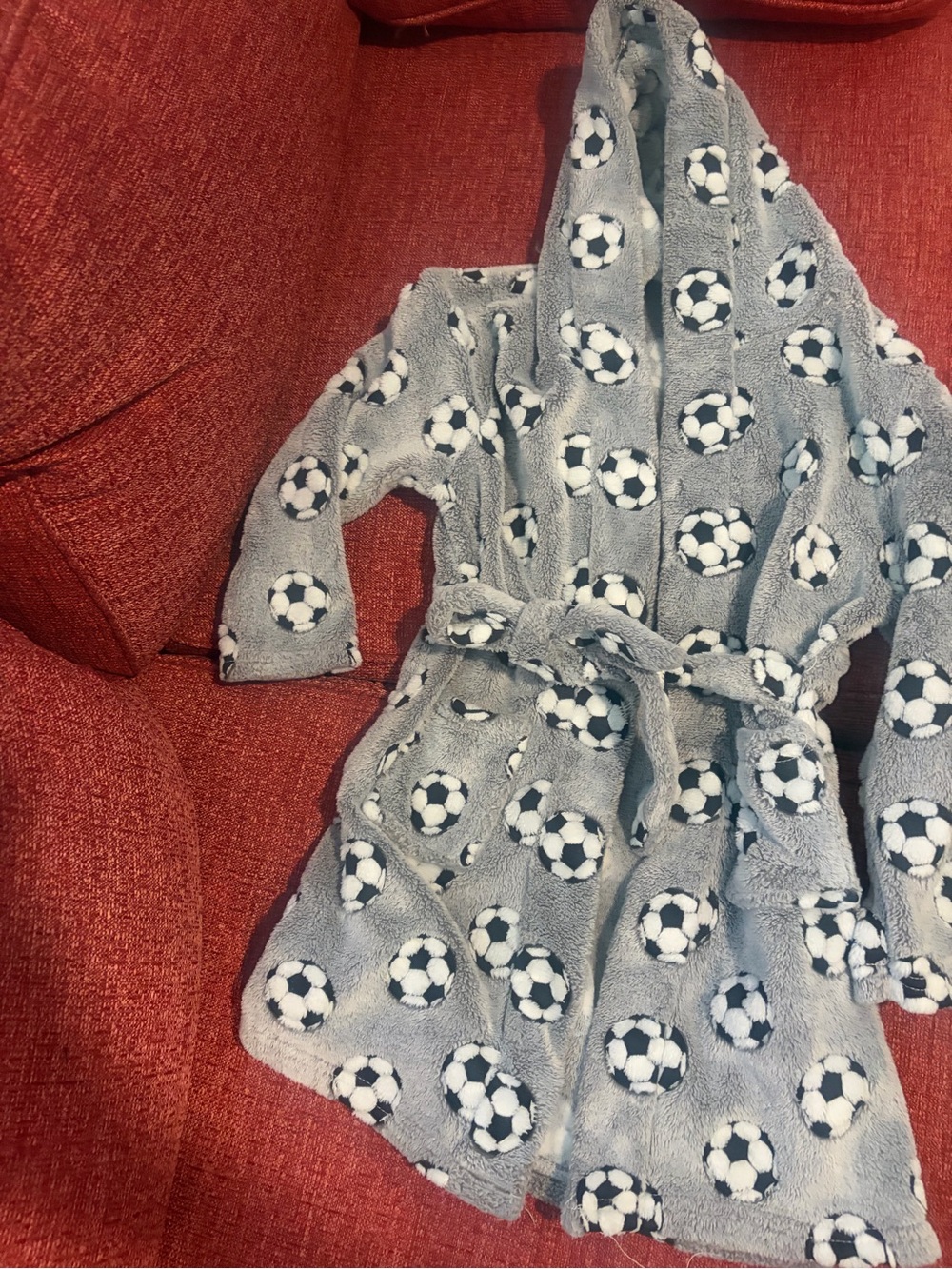 Kids Gray Soccer Hooded Robe - Plush Bath & Pajama Cover-Up